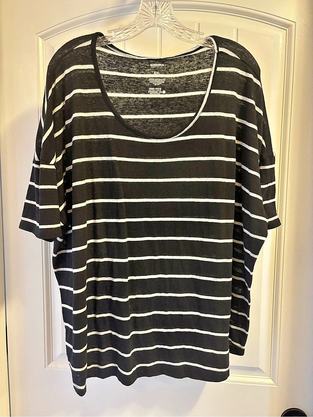 Sonoma Striped Short Sleeve Top in Black & White Size XXL